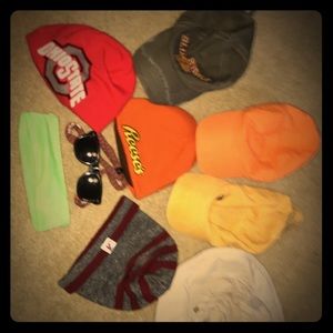 7 hats + 1 hairband + 1 pair of glasses